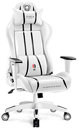 Diablo X-One 2.0 Chaise De Gaming Gamer Fauteuil Siege De Bureau Accoudoirs Réglables Design Ergonomique Cou/Coussin Lombaire Blanc Normal (L)