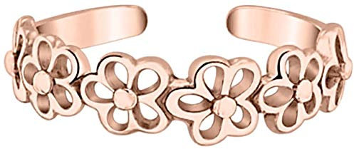 Marlogendo Damen Zehenring Blume verstellbar 14 Karat Rotgold vergoldet 925 Sterling Silber Gänseblümchen Midi Ring