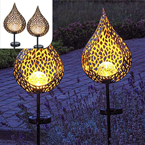 Gadgy Solarleuchten mit Erdspieß Tropfen 2er Set - LED Gartenleuchten aus Metall - Gartendeko für draußen - Dekorative Leuchten für Terrasse und Balkon