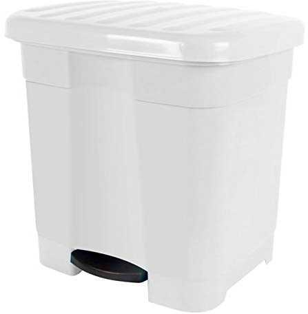 BG Spazio Tradineur - Cubo de Basura Blanco con Pedal 46 litros plástico 45,5 x 43,5 x 39 cm. Contenedor de Basura, Papelera con Separador para Colocar Dos Bolsas, Fabricado en España