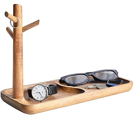 CYQGDKF Bandeja de madera para llaves para mesa de entrada, bandeja de joyería, bandeja de captura con organizador colgante de 3 soportes, para anillos, teléfono, pulseras y relojes