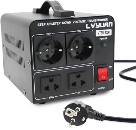 Cantonape 2000W Transformador de conversor de voltaje, Step Up/Down Converter 220/240 voltios - 110/120 voltios 110V -Transformador Elevador/cable de alimentación de la EU