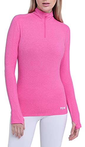 TCA Fusion Quickdry Maglia da Corsa A Manica Lunga da Donna con Colletto e Mezza Zip - Rosa, M