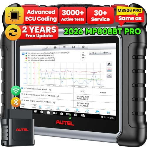 Autel MaxiPRO MP808BT PRO Scanner, 2026 Bidirectional Scan Tool with 2-Year Update, Pro ECU C0ding as MS906 PRO MS906 MAX MP900BT, 30+ Service, 3000+ Test, Up of MK900BT MK900 MX900 MK808S, FCA, OS 11
