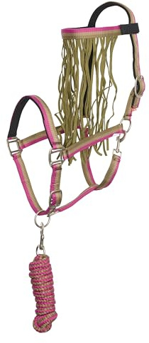 Imperial Riding Set di cavezza con maglia e frangia per mosche – Robusta cavezza in nylon con fibbia, chiusura in e gancio a scatto, confortevole e facile da pulire, Multi verde foresta, pony