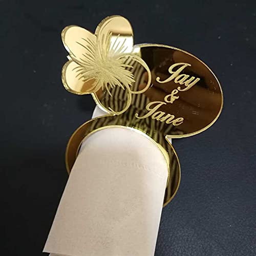 serviettenringe 50 stücke Personalisierte Tabelle Acrylholz Serviettenring, benutzerdefinierte Hochzeitsblume Serviettenring mit Namen Dekor liefert napkin holder (Color : Wood)