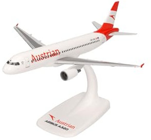 herpa Modellflugzeug Airbus A320 Austrian Airline - Ausseerland” Maßstab 1:200 - Snap-Fit, Modellbau Flugzeug, Flugzeugmodell für Sammler und Bastler, Miniatur Deko, Steckmodell mit Standfuß