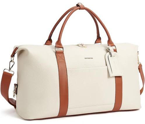 BOSTANTEN Weekender Bags for Women Leather Duffle Bag for Travel Overnight Duffel Carry on Large Tote with Trolley Sleeve and Luggage Tag