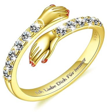Wycian Eheringe Silber Vergoldet, Umarmungsring Mit Gravur Ich Liebe Dich Für Immer/I Love You Forever Zu Meinem Arm Umarmende Hände Gold/Silber/Rosegold