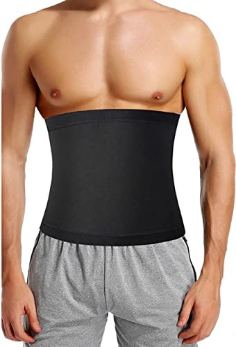 NLAVW Hombres Compresión Cintura Cincher Fitness Sweat Belt Hot Slimming Body Shaper Trainer Sauna Workout Thermal Band,Negro,S