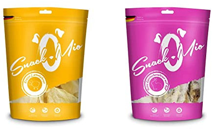 SnackOMio krosse Lammohren 40 Stück, 1er Pack (1 x 1 kilograms) & feine Kaninchenohren mit Fell 30 Stück, 1er Pack (1 x 0.450 kilograms)