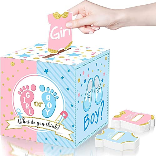 Brodevet - Gender Reveal Party, Box per Votazioni con Schede Elettorali (Rosa e Blu), Decorazioni Baby Shower, Accessori per Annuncio Gravidanza, Festoni Compleanno, Nascita Bimbo, Party Boy or Girl