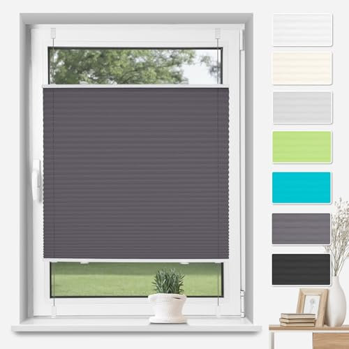 TFSKY Plissee Klemmfix ohne Bohren Anthrazit B100 x H120 cm, Plisseerollo Jalousie Lichtdurchlässig Faltrollo Easyfix Sonnenschutz und Sichtschutz für Fenster & Tür