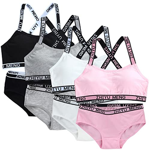 Bysion Sport BHS für Mädchen Baumwolle Tees Bustier Abnehmbares Brustpolster Unterwäsche Sportunterwäsche Softbra für 7-12 Jahre Kinder - 4er Packung/8er Packung