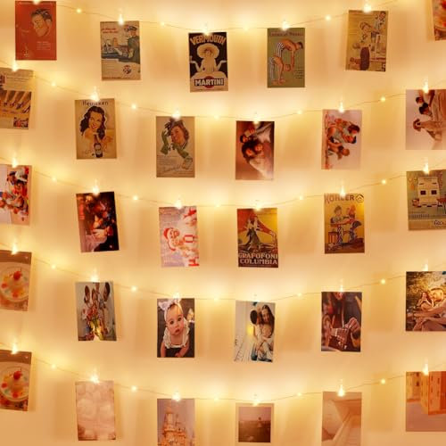AUAUY LED Fotoclips Lichterkette, 5M 50 LED Mit 30 Klammern für Fotos Wand Batteriebetriebene Bilder für Wohnzimmer, Weihnachten, Hochzeiten, Party (Warmweiß)