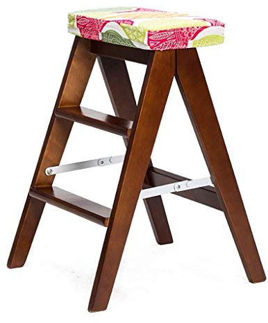 KAZUP Trittleiter/Leiter/Klappstuhl mit 3 Stufen, Reinigungsstuhl aus Holz, verlängerte Trittleiter, Blumenschwammsitz, hoher Hocker, Höhe 65 cm, Gartengerät, strapazierfähig, max. (Größe: Braun)