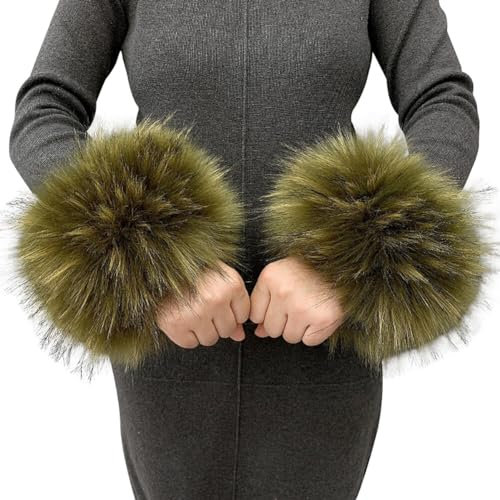JAWSEU 1 Paar Pulswärmer Kunstpelz Armstulpen Warmers Handgelenk Manschetten Armstulpen Fell Stulpen Damen Pulswärmer Pelz Kunstfell Fellstulpen für Damen Mädchen Winter Weihnachts Dekoration