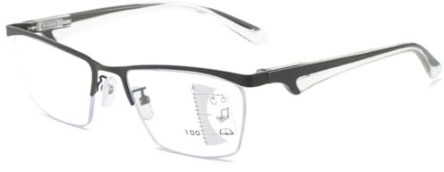 KOOSUFA Gleitsichtbrille Progressive Multifokus Lesebrille Herren Damen Metall Halbrand Anti-Blaulicht Lesebrillen Federscharnier Lesehilfe Arbeitsplatzbrille Durchsichtig 3.0