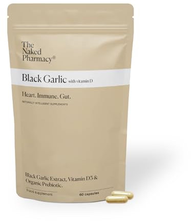 The Naked Pharmacy | Black Garlic Supplements | for Gut, Cardiovascular & Immune System | with Vitamin D | Odourless | 60 Capsules