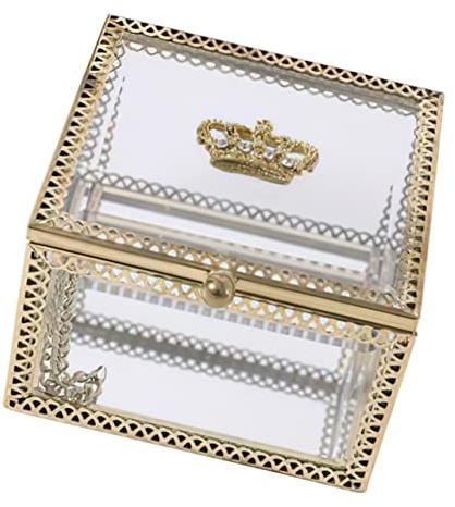 LIFKOME Glas Schmuckkästchen Mit Goldrand Elegante Aufbewahrungsbox Für Ringe Ohrringe Kleine Schmuckstücke Dekorative Box Für Hochzeiten Geburtstagsfeiern