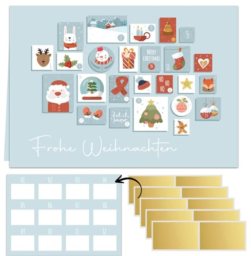 Rubbellos Adventskalender 2025 Karte, DIY Rubbelkalender zum Selber Beschriften, Adventskalender Selber Machen für Kinder Erwachsene Paare Familie