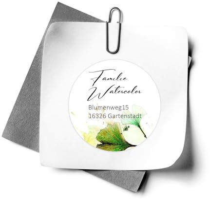 Adressaufkleber selbstklebend personalisiert - Ginkgo - Aquarell - Runde Adressetiketten Buchaufkleber MOTIVAUSWAHL von zAcheR-fineT