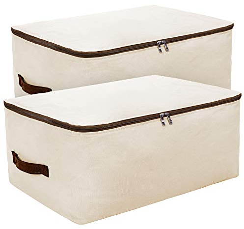 Paquete de 2 bolsas grandes de algodón suave para guardar ropa, suéteres, ropa de cama, mantas, color beige