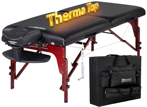 Master Massage 79cm Montclair ThermaTop Portable Massage Table with Memory Foam, Reiki Panels, & Shiatsu Cables(Black) Esthetician Bed- Lash