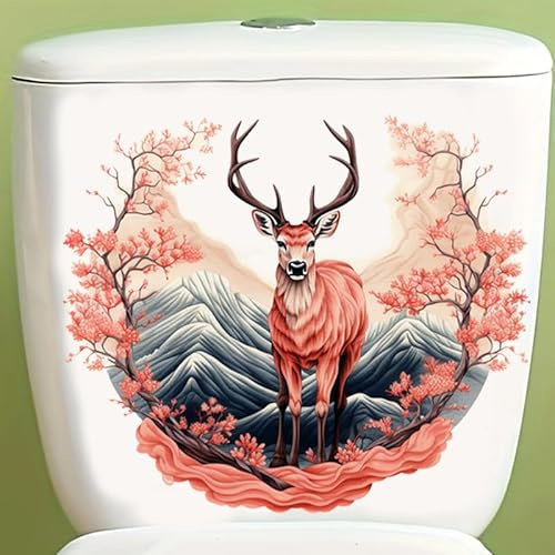 Autocollant coloré pour abattant de toilettes, motif fleur de cerf, poisson, oiseau, fleur, feuille, décalcomanies imperméables pour abattant de toilettes, réservoir, salle de bain