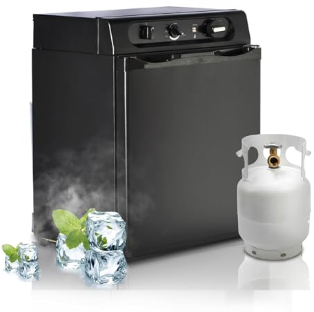 Techomey Frigo Camping Car 12V 220V Gaz, Frigo Trimixte Camping Car pour Camping Caravane Fourgon Chalet Mobile-home, 40L, Noir