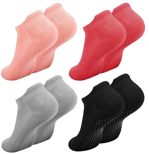 MQWDGJ 4 Paar Pilates Socken Damen, Yoga Socken, Baumwolle Rutschfeste mit Noppen Antirutschsocken für Ballett, Yoga, Fitnessstudio,Krankenhaus
