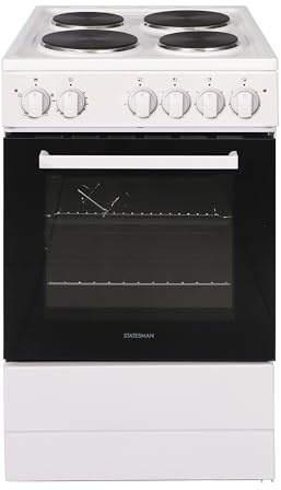 Statesman Single Oven Electric Cooker, 50cm Wide, White | 4 Hotplates, Integrated Grill