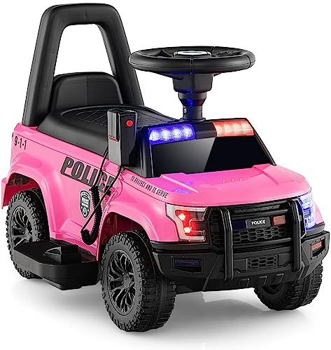 GOPLUS Voiture de Police Électrique pour Enfants, Voiture Électrique à Batterie de 6V avec Mégaphone, Sirène et Lumières, Jouet Électrique avec Fonctions Musicales (Rose)