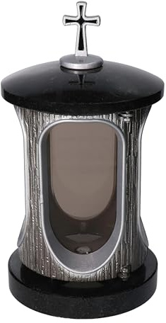 Stilvolle Grablaterne Granit Schwedische Black Höhe 23 cm/Ø 15 cm Stilvolle Granitlaterne Elegant Grablampe Grablicht Grableuchte Bronze mit sockel