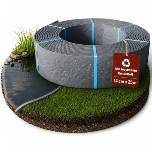 TeichVision – Stabile Rasenkante Kunststoff - Stärke 7mm (14 cm hoch x 20 m lang)/ Beetumrandung/Beeteinfassung Kunststoff/Mähkante/Beetbegrenzung/Flexible Rasenkante rund