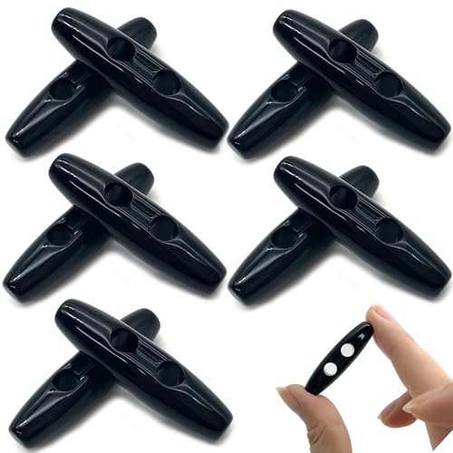 DHER 10 Stück Knebelknöpfe Toggle oval Knebel Horn Toggle Nähen Knöpfe Acryl Toggle Knöpfe, Oval Doppelloch Pullover Mantel Knöpfe, Harz Nähknöpfe für DIY Kleidung Nähzubehör (Schwarz, 39MM)
