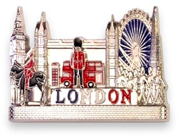 Souvenirs de Londres Aimants de réfrigérateur en métal – Aimant britannique Union Jack Angleterre – Décapsuleur magnétique (1, scène londonienne argentée)
