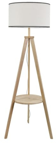 ValueLights | Natural Wood Tripod Floor Lamp with Storage Shelf and Black Trim Drum Shade Living Room Lounge Light | Floor Lamps, Home Décor & Improvement Essential | Included LED Bulb