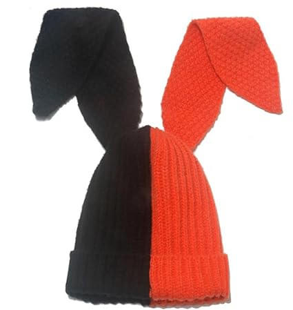 WUODHTW Strickmütze, niedlicher Hase, lange Ohren, lustige Mütze, flauschige Wintermütze, warm, Kaninchen, gehäkelt, Totenkopfmütze, Halloween, Hip-Hop-Mütze