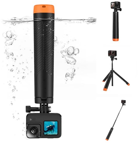 Vkesen Poignée Flottante Perche à Selfie Trépied, Monopode Télescopique Étanchepour GoPro Hero 13/12/11/10/9, DJI Osmo Action 5 Pro/4, Insta360 Ace Pro, AKASO EK7000/V50X et Autres Caméra d'action