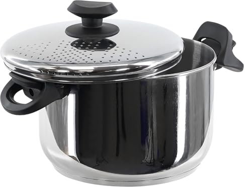 THEGA Stainless Steel Stock Pot - Large Stock Pot With Lid, 22 Cm Stainless Steel Pasta Pot Spaghetti, Pot With Locking Strainer Lid Induction, Cooking Pot With Non-Stick Coating For All Stoves