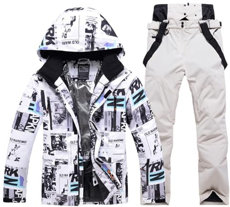 Generico Regalo per Natale Set di Giacca da Sci E Pantaloni da Uomo, per Inverno, Inverno, Caldo, Neve, Sci, Impermeabile, Antivento Completo Neve Uomo Tuta da Sci Uomo (Beige, L)