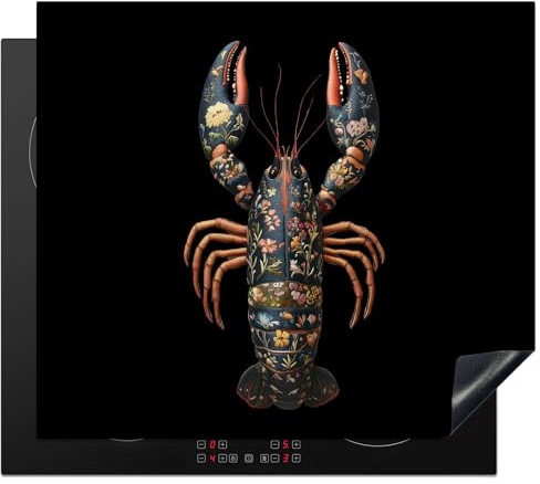 KitchenYeah© Herdabdeckplatte Einteilig Induktionsmatte Küche Abdeckung | 60x52 cm - Ceranfeld Herd Abdeckplatte Deko Vinyl Matte Aufrollbar Hummer - Schwarz - Floral - Künstlerisch