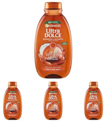 Garnier Shampoo Ultra Süß Kokosöl und Kakaobutter, Shampoo für krauses Haar, 300 ml (Packung mit 4)