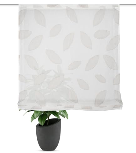 HOME WOHNIDEEN Raffrollo Moran, Leinenoptik, inkl. Flauschband, Klettband und Stangen, Farbe:Stein, Größe:140 x 120 cm, Anzahl:1x