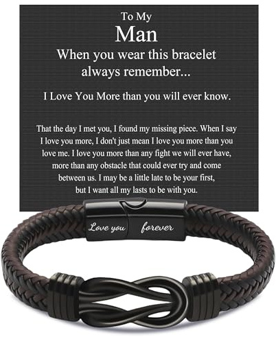 JOYELL Bracelets for My Man Valentines Day Gift, Brown Braided Leather Knot Bracelet for Boyfriend Husband Couple, Valentines Day Birthday Anniversary Wedding Gifts for Men