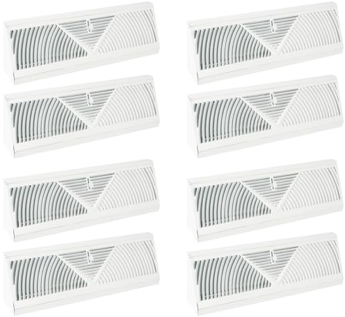 15 Inch Baseboard Register Vent (Duct Opening Size), 3 Different Airflow Directions Baseboard Vent Covers, 8 Pcs Adjustable Airflow Floor Baseboard Diffuser, White Aluminum Register Vent Cover