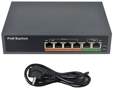 Fahoujs Interruttore Poes a 6 porte 100 Mbit/S Fast Ethernet Switches Poes Gigabit di rete per WiFi router fotocamera corrente tramite Ethernet