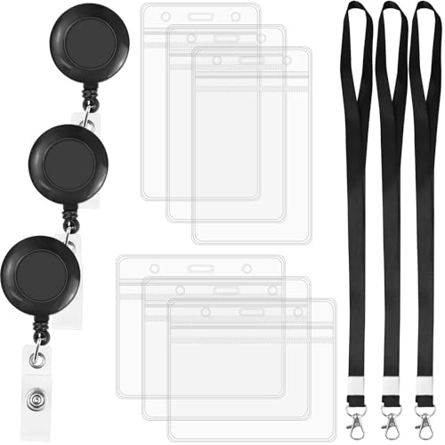 FLEXNOVA Ausweishülle mit Band, 6 Stück Kartenhülle Transparente mit 3 Einziehbarem Lanyard Kartenhülle mit Band Badge Holder Scheckkartenhülle Kartenhalter Ausweis Mitarbeiterausweis Hülle