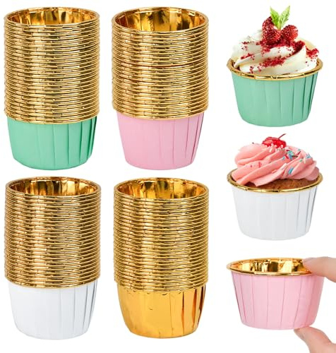 Kleemeiero 200 Pz Pirottini per Muffin in Carta Pirottini in Foglio di Alluminio per Muffin 68mm Stampo Cupcake in Carta Anti-Grasso Pirottini da Forno Cupcake in Carta per Feste Compleanni Matrimoni